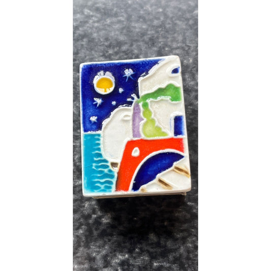 Vintage Creazioni Luciano Made In Italy Salerno Colorful Handmade Tile Sun Shinning Seaside Matchbox 2" x 1 1/2"