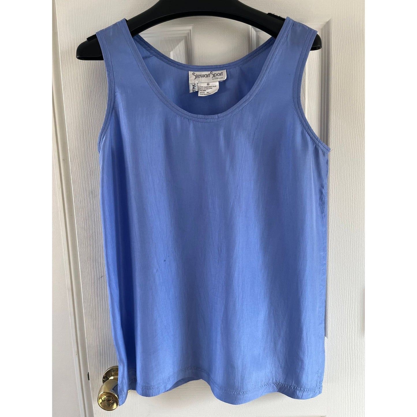 Vtg 1980's Stewart Sport By eStewart Sleeveless Blouse Top Saks Fifth Avenue Washable Silk Blue M