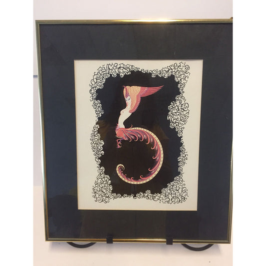 Vintage 1972 Erte Number 5 Print Peacock Lady With Wings Matted And Framed