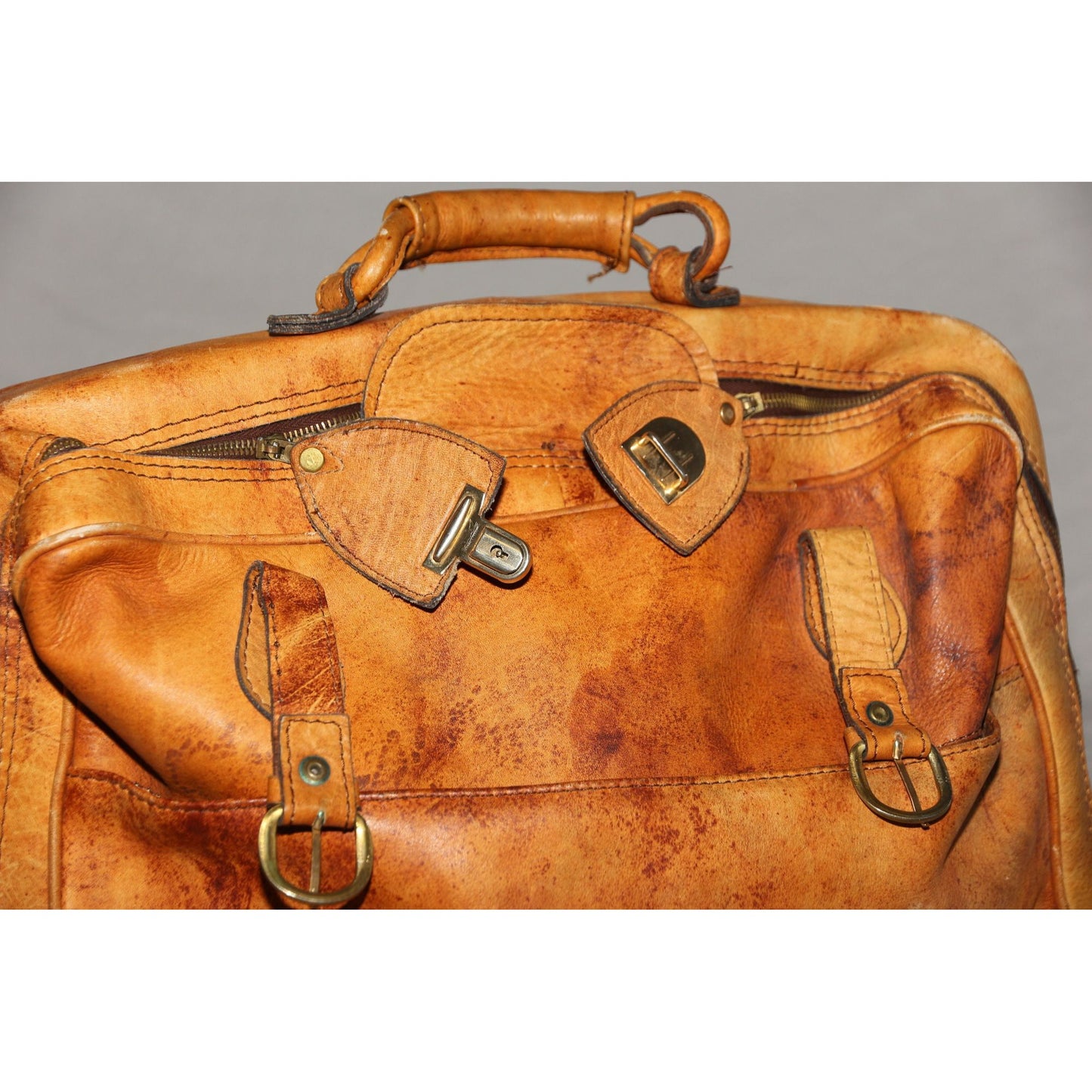 Vintage 1970's Attache Case Handmade Cowhide Leather Shoulder Bag Made In Argentina Lined