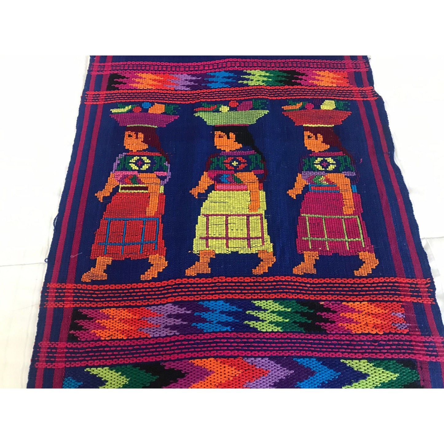 Vtg 1971 Hand Woven Guatemala Textile Art Hung On Sugar Cane 3 Women Multi Colored