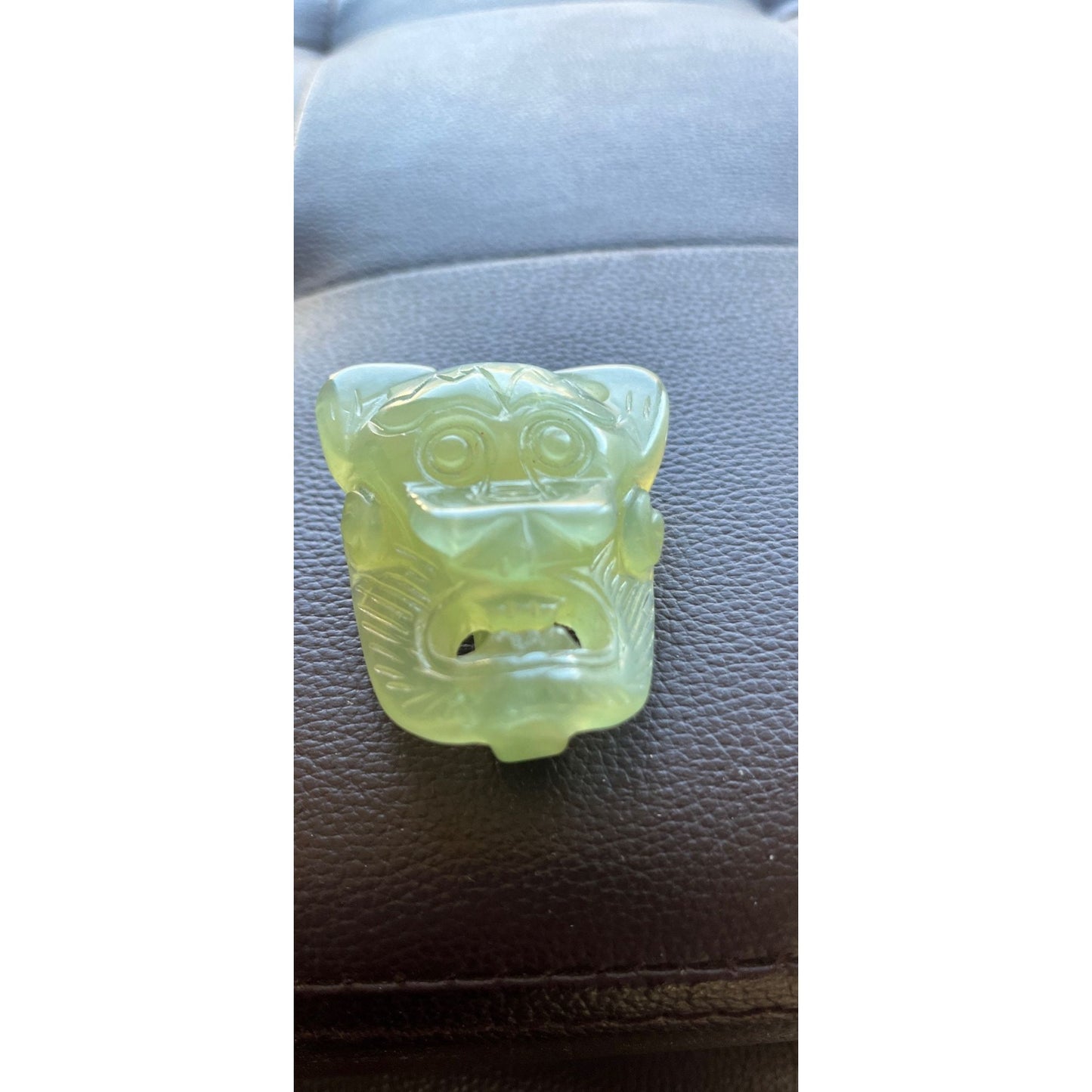 Vintage Chinese Hand Carved Jade Face Or Mask Belt Buckle