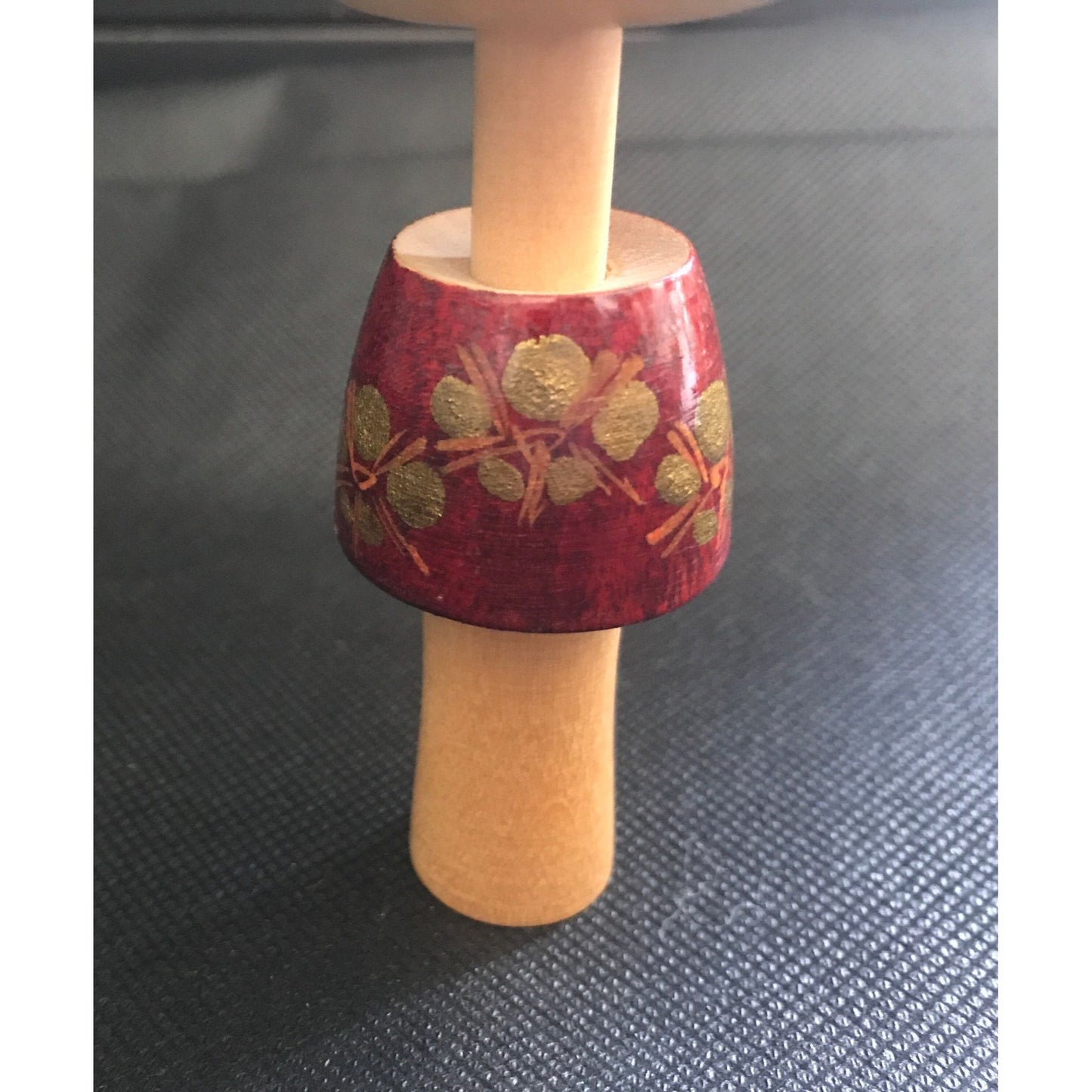 Vtg Kokeshi Doll By Takahashi Hashime Signed Japanese Handmade Wooden Doll Gold Orange Maroon Flowers