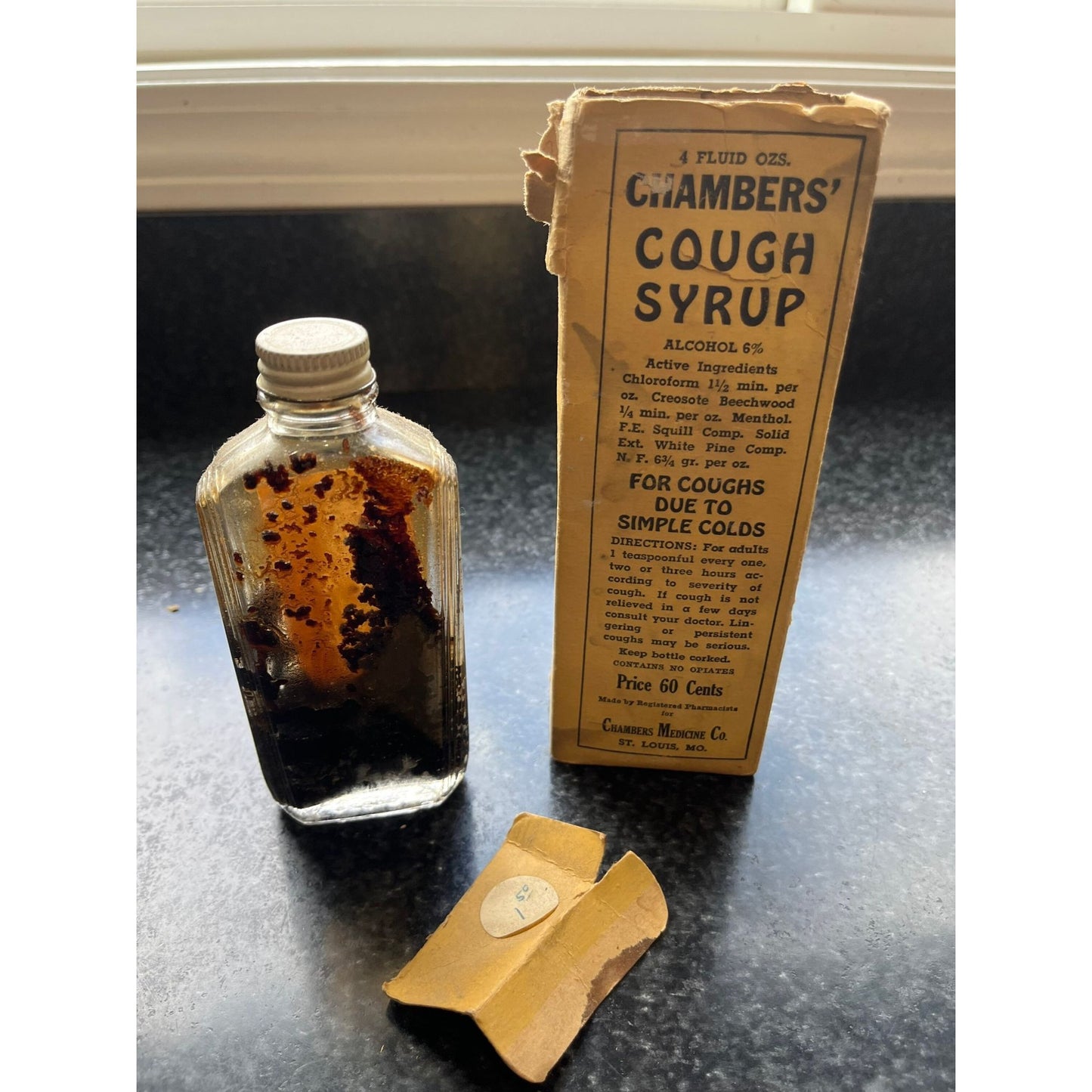 Antique Medicine CHAMBERS' Cough Syrup Original Box Antique Glass Bottle Chambers' Medicine Co. St. Louis MO