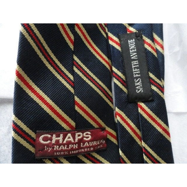 Vintage CHAPS Tie By Ralph Lauren Saks Fifth Avenue 100%  Silk Striped Blue Orange Yellow NWOT