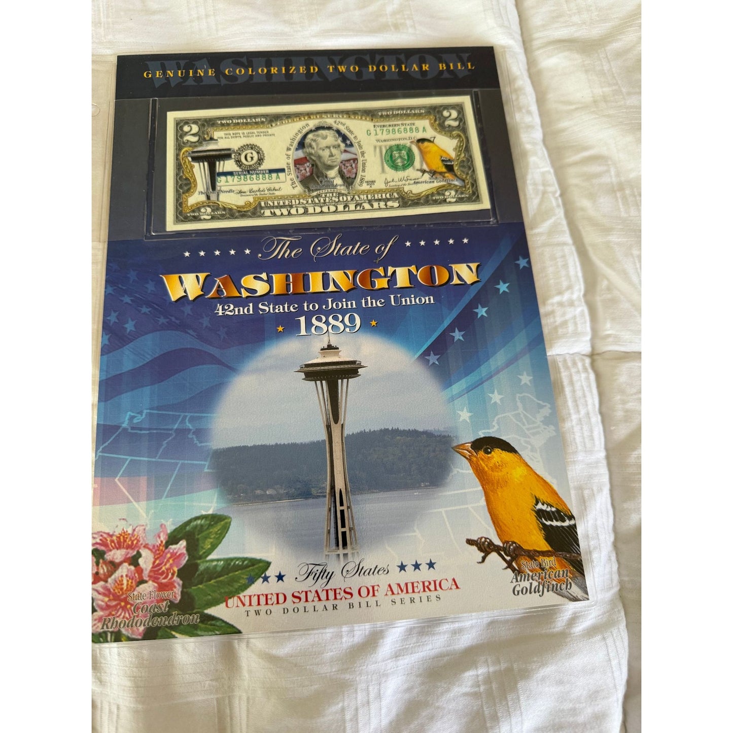 Washington State Commemorative U.S. Colorized 2 Dollar Bank Note 2003