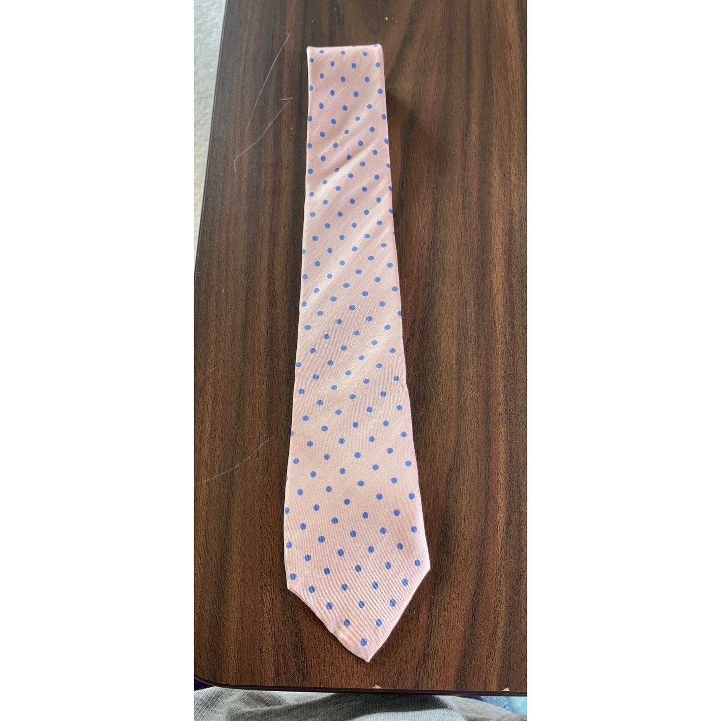 Vintage Men’s  Burt Pulitzer Tie Handmade All 100% Silk Pink With Blue Polka Dots