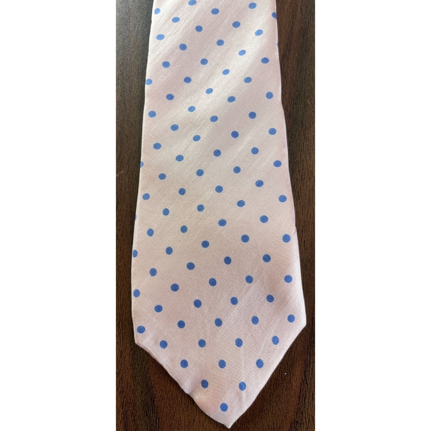 Vintage Men’s  Burt Pulitzer Tie Handmade All 100% Silk Pink With Blue Polka Dots