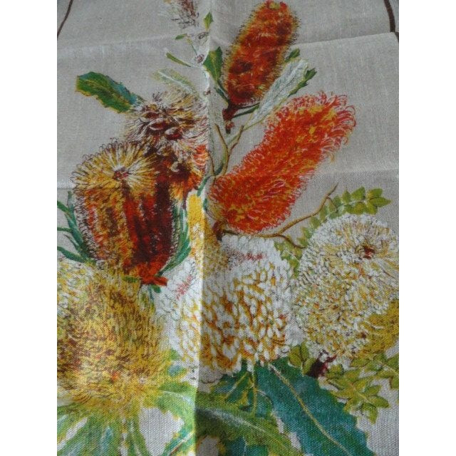 Vtg 1970's Australian Banhsias Flower Tea Towel Wall Hanging All Pure Linen Designed In Australia Made In Poland Hand Printed NWT