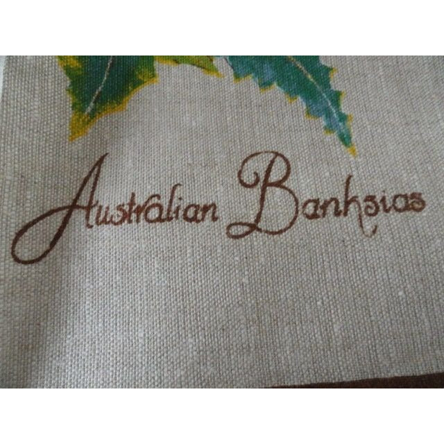 Vtg 1970's Australian Banhsias Flower Tea Towel Wall Hanging All Pure Linen Designed In Australia Made In Poland Hand Printed NWT