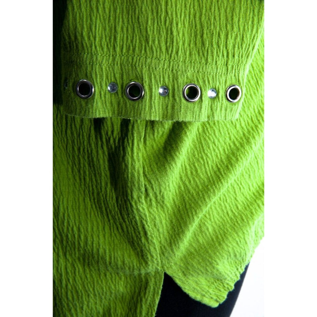 Woman's Lime Green V Neck Blouse Quaker Factory "Wear It With A Smile" Size Small