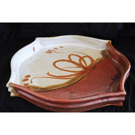 Vtg Handmade Studio Art Fine Pottery Serving Dish Glazed Brown Beige Signed By Artist NAHLER Barbara Nahler