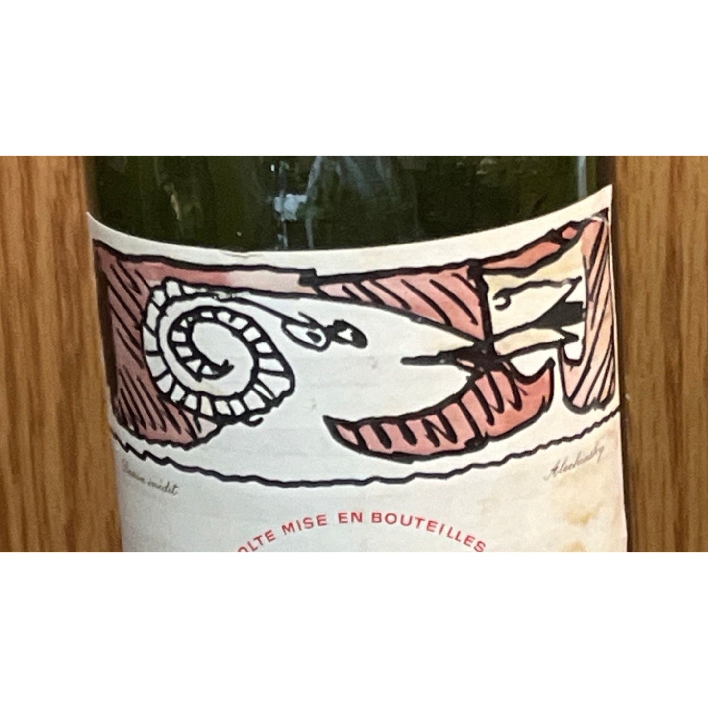 Vtg Wine Bottle Empty Chateau Mouton Rothschild 1966 Hand Written Hand Numbered Alechensky Dessin inedit Unpublished Art