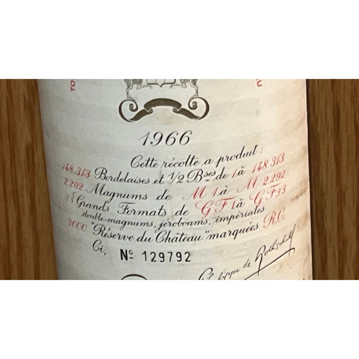 Vtg Wine Bottle Empty Chateau Mouton Rothschild 1966 Hand Written Hand Numbered Alechensky Dessin inedit Unpublished Art