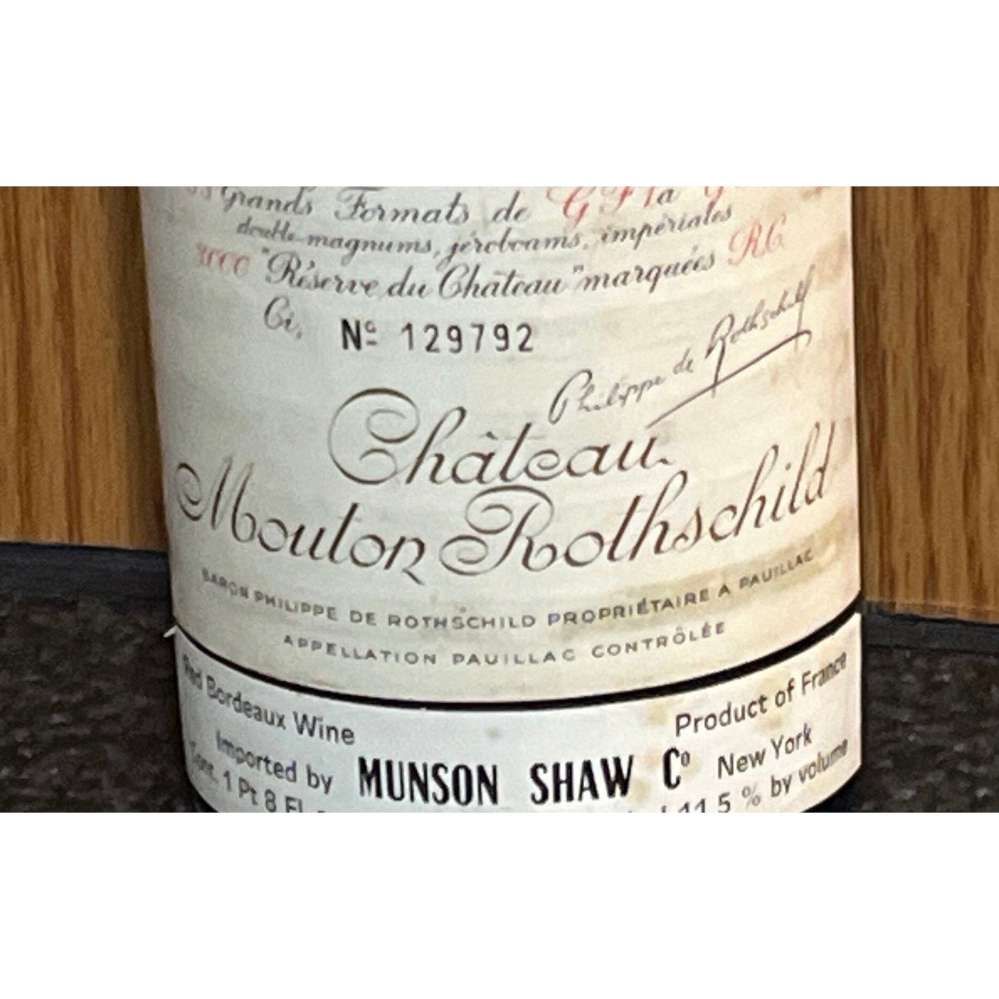 Vtg Wine Bottle Empty Chateau Mouton Rothschild 1966 Hand Written Hand Numbered Alechensky Dessin inedit Unpublished Art