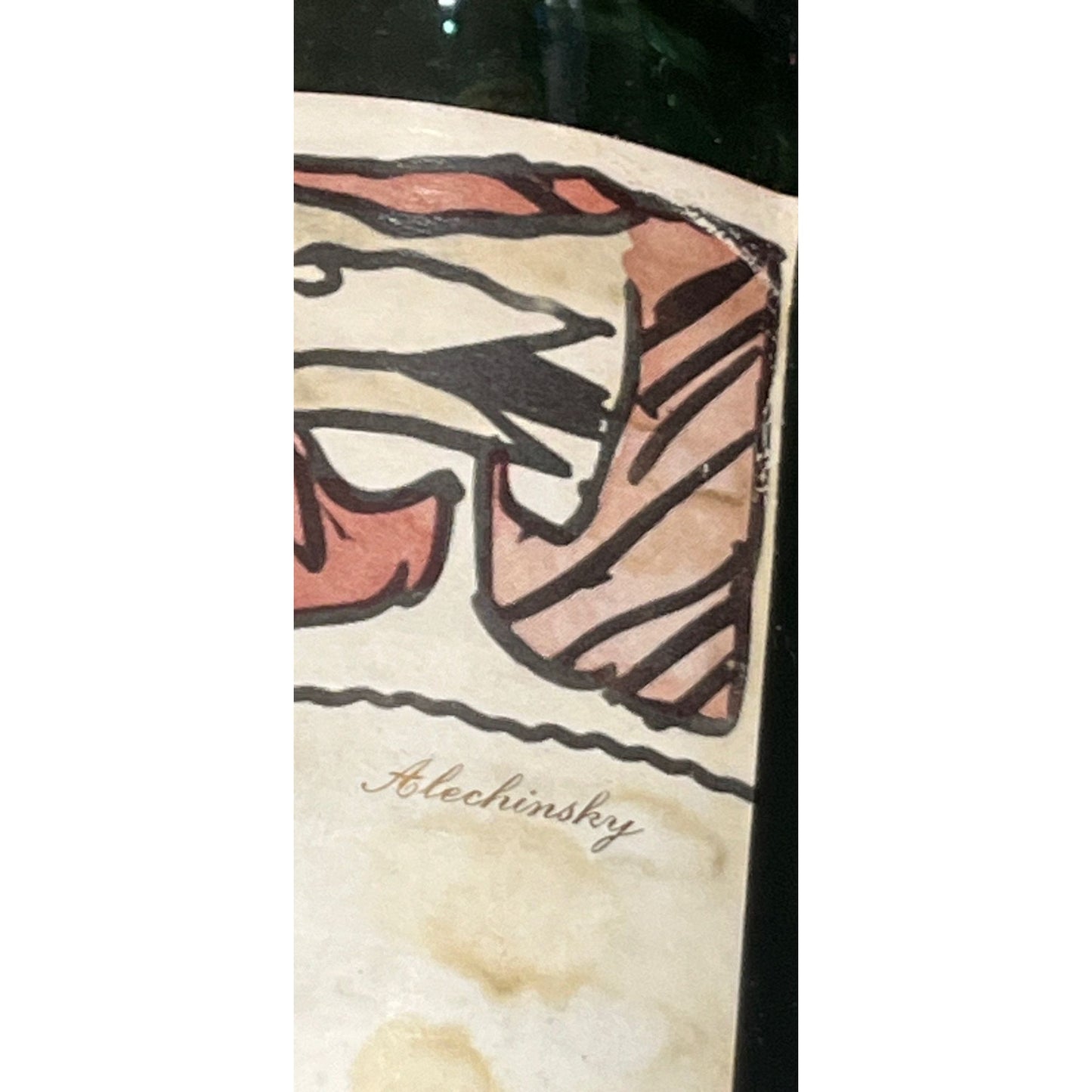 Vtg Wine Bottle Empty Chateau Mouton Rothschild 1966 Hand Written Hand Numbered Alechensky Dessin inedit Unpublished Art