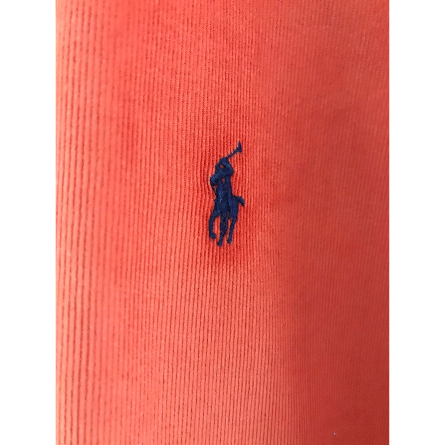 Vtg Ralph Lauren Polo Men's Long Sleeve Shirt "Blake" L  Solid Orange Navy Blue Corduroy Logo Button Down Collar