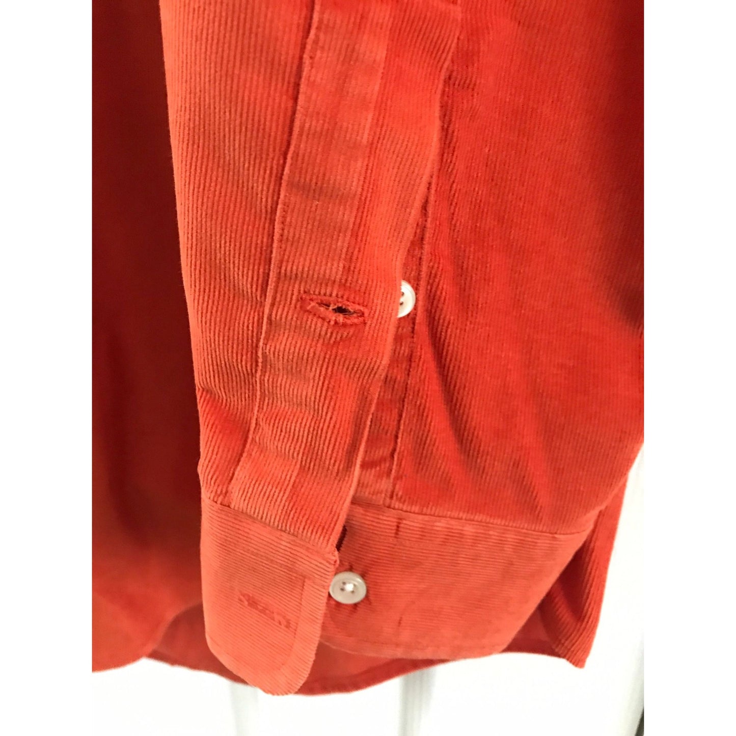 Vtg Ralph Lauren Polo Men's Long Sleeve Shirt "Blake" L  Solid Orange Navy Blue Corduroy Logo Button Down Collar