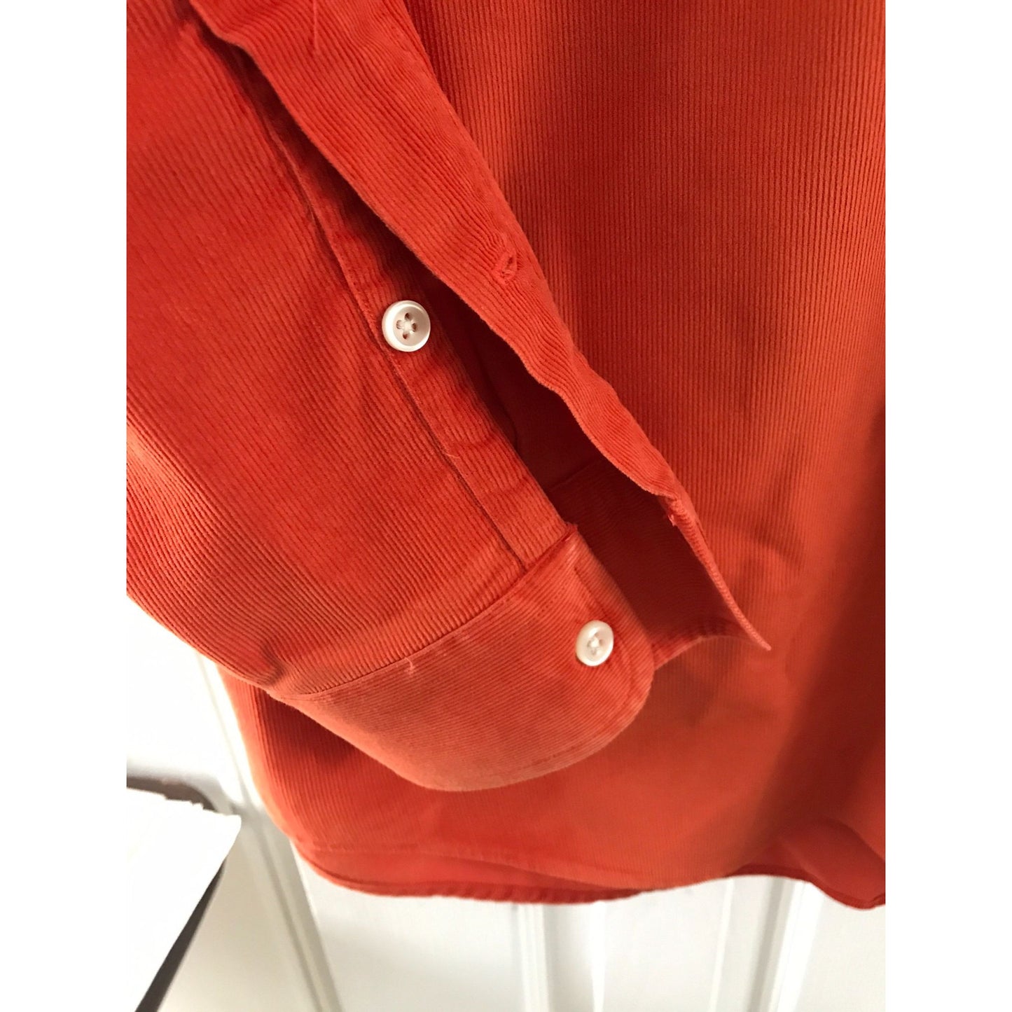 Vtg Ralph Lauren Polo Men's Long Sleeve Shirt "Blake" L  Solid Orange Navy Blue Corduroy Logo Button Down Collar