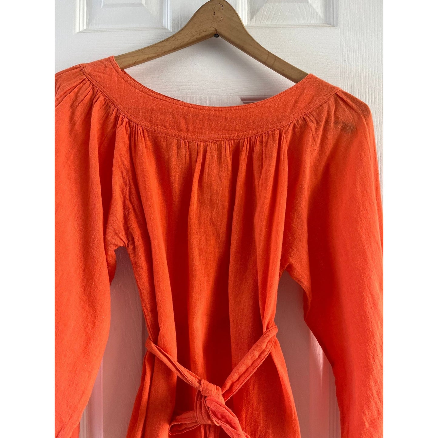 Vtg 1973 Orange Cotton Blouse Grecophilia Made In Greece 100% Greek Cotton With Sash Size M