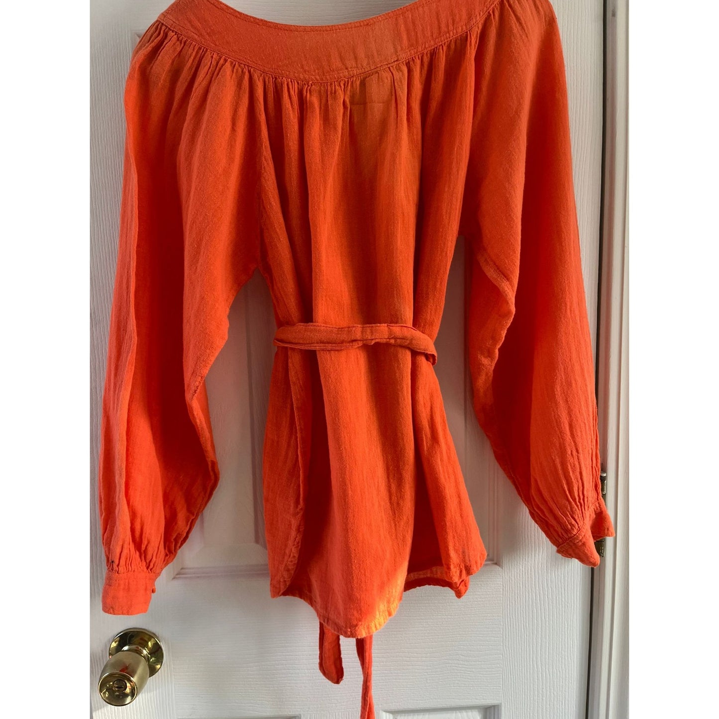 Vtg 1973 Orange Cotton Blouse Grecophilia Made In Greece 100% Greek Cotton With Sash Size M