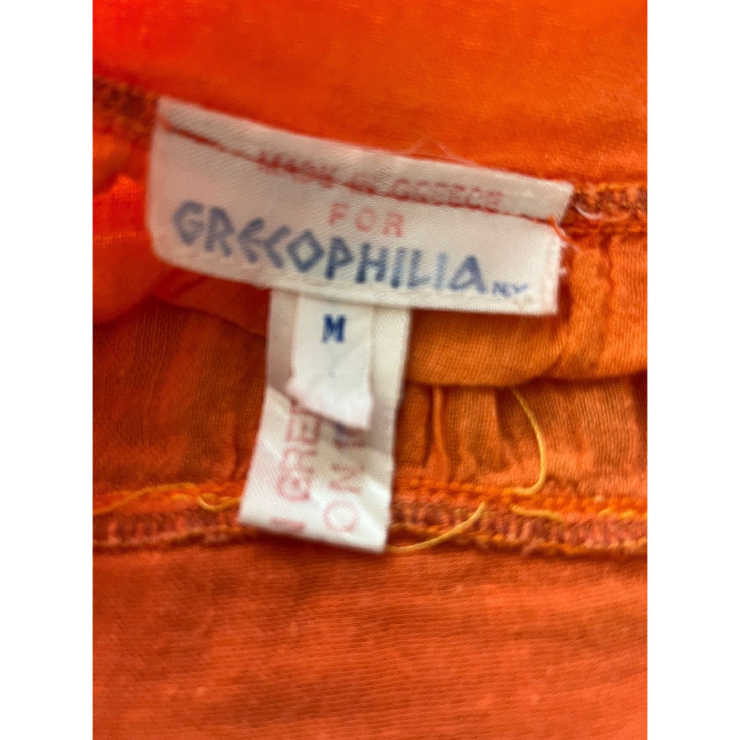 Vtg 1973 Orange Cotton Blouse Grecophilia Made In Greece 100% Greek Cotton With Sash Size M