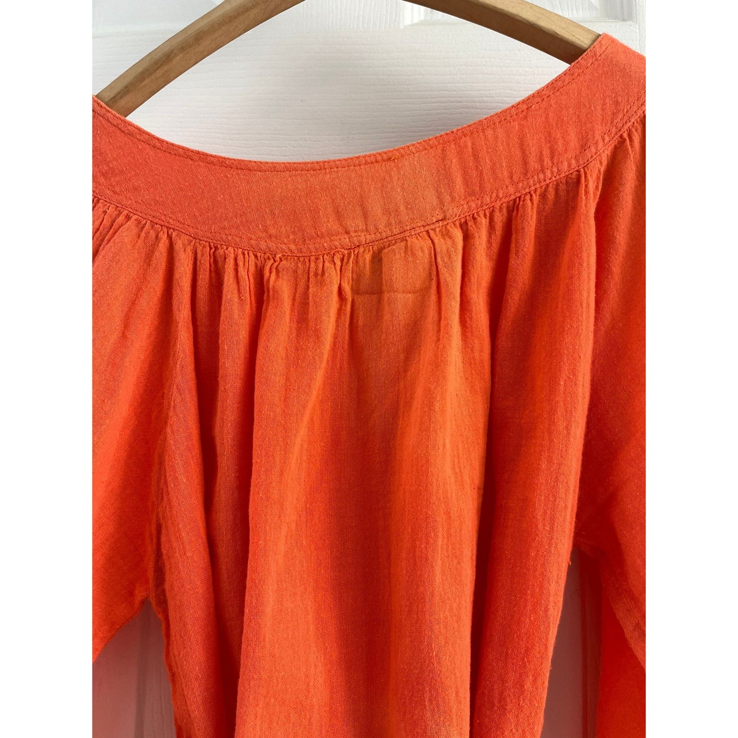 Vtg 1973 Orange Cotton Blouse Grecophilia Made In Greece 100% Greek Cotton With Sash Size M