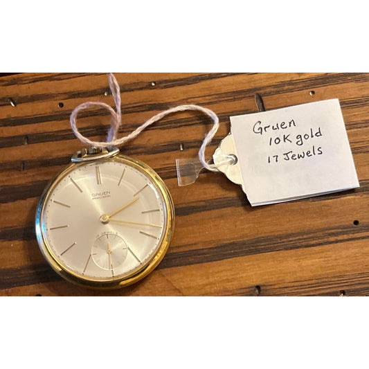 Antique 1908 Gruen Pocket Watch 10 Karat Gold 17 Jewels