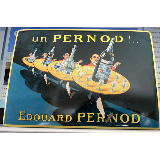 Vtg Un PERNOD Edouard PERNOD Metal Sign Made In France 5 3/4" x 8" Reproduction Interdite & Pernod Fils Paris 6" Bottle 200ml