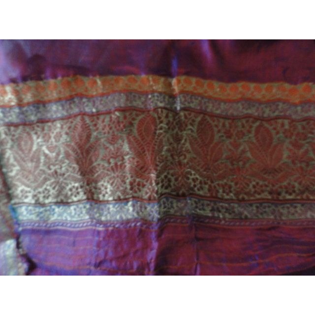 Vintage Scarf Deep Maroon, Gold, Orange Leaf Pattern 100% Silk Made In India