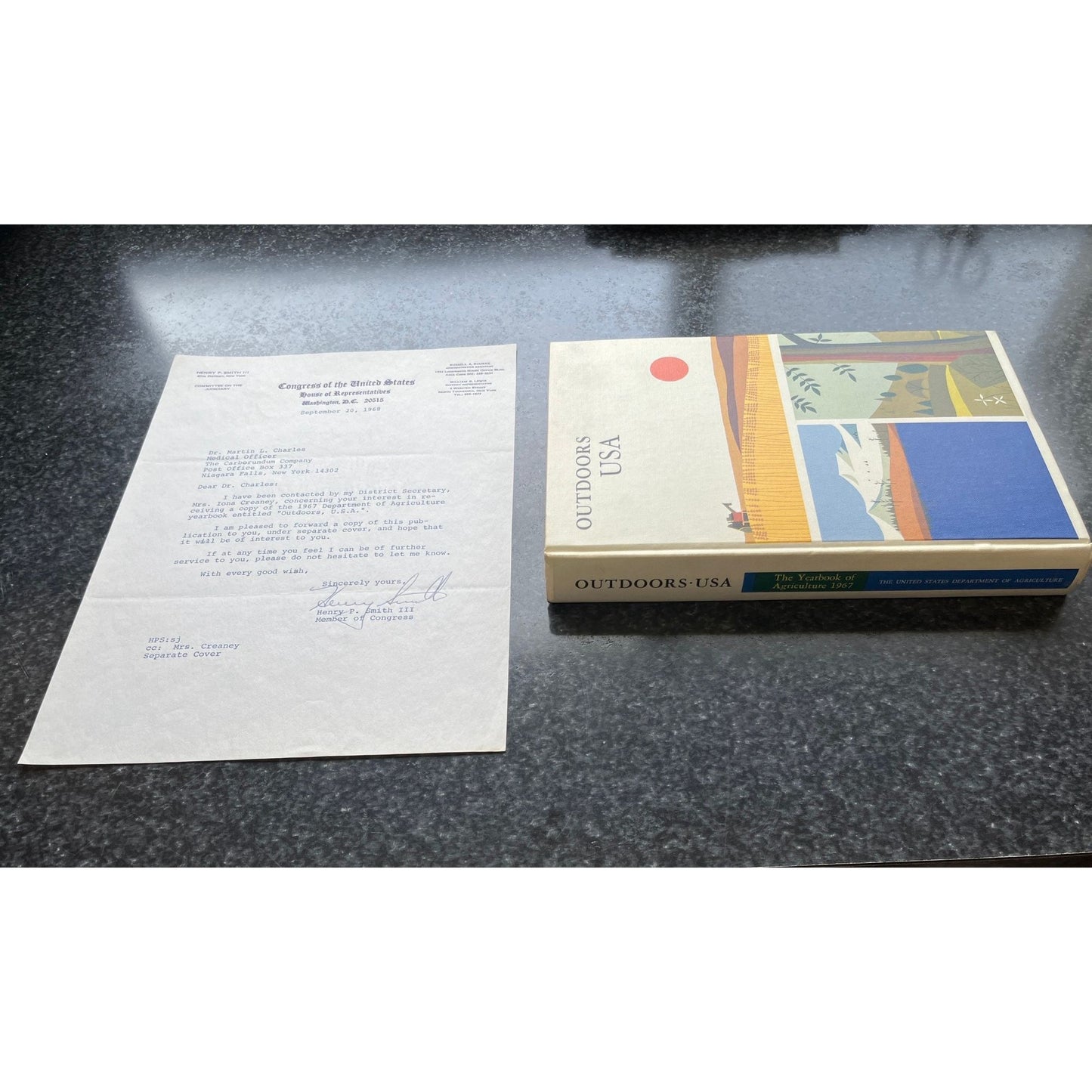 Vtg Henry  P. Smith III Typed Letter Signed 09/20/1968 & Outdoors USA; The Yearbook of Agriculture 1967