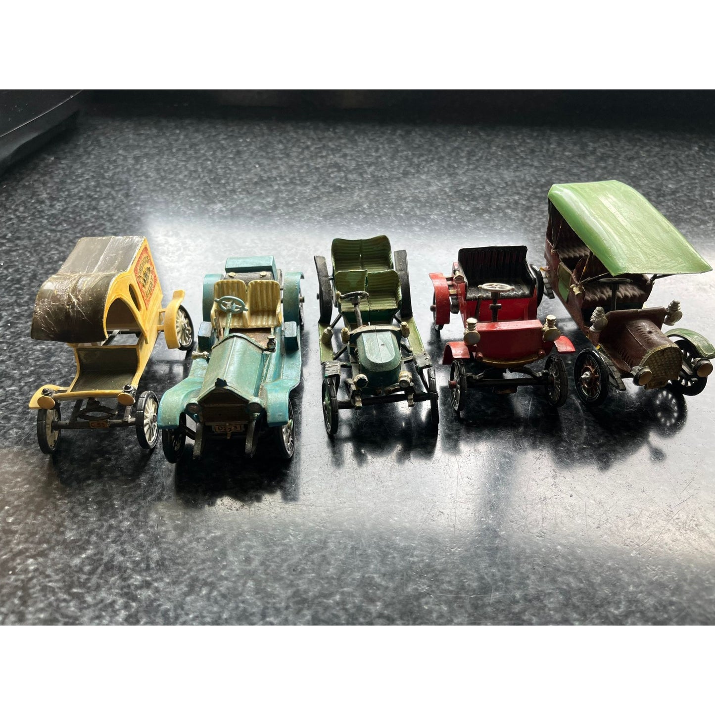 Vtg 1950's Lot 5 Cowland & Cowland Revell Model Cars Cowland's Bakery Stutz Bearcat Oldsmobile 1904