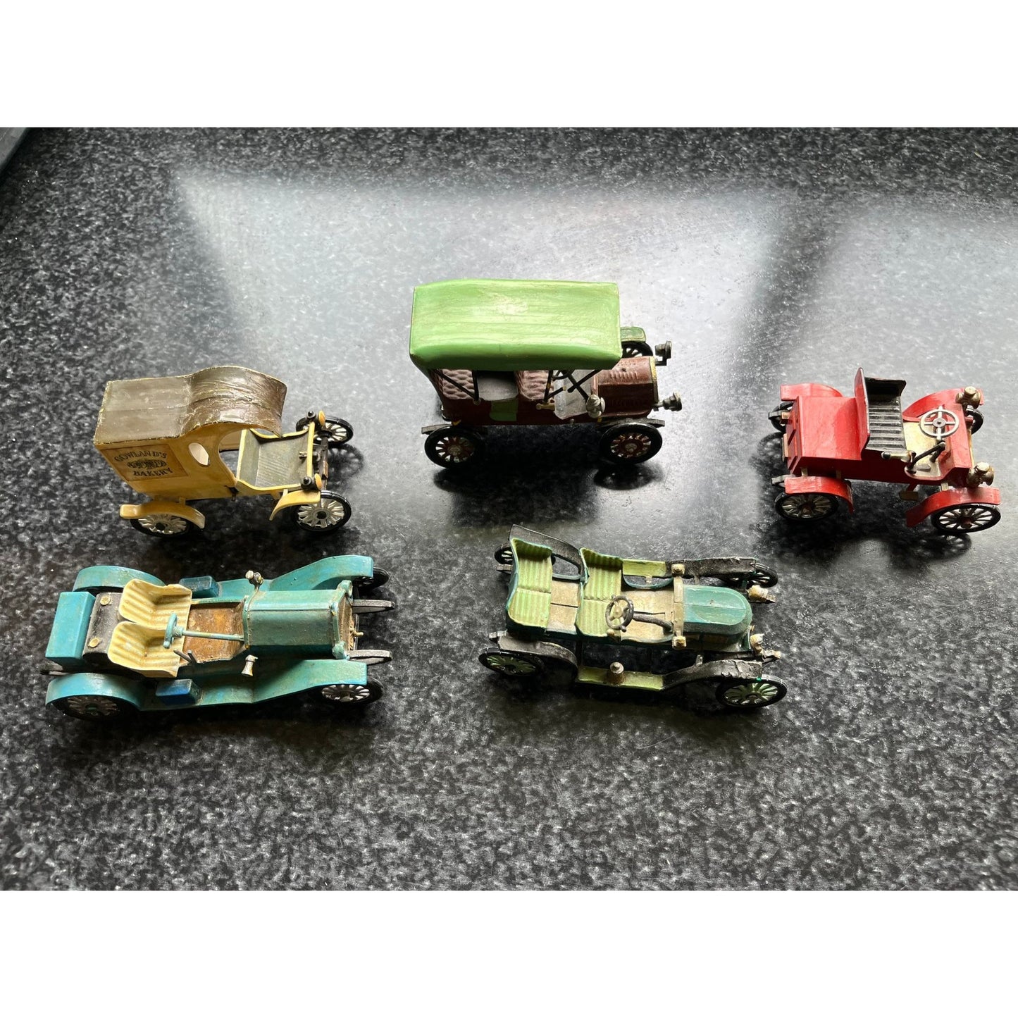 Vtg 1950's Lot 5 Cowland & Cowland Revell Model Cars Cowland's Bakery Stutz Bearcat Oldsmobile 1904