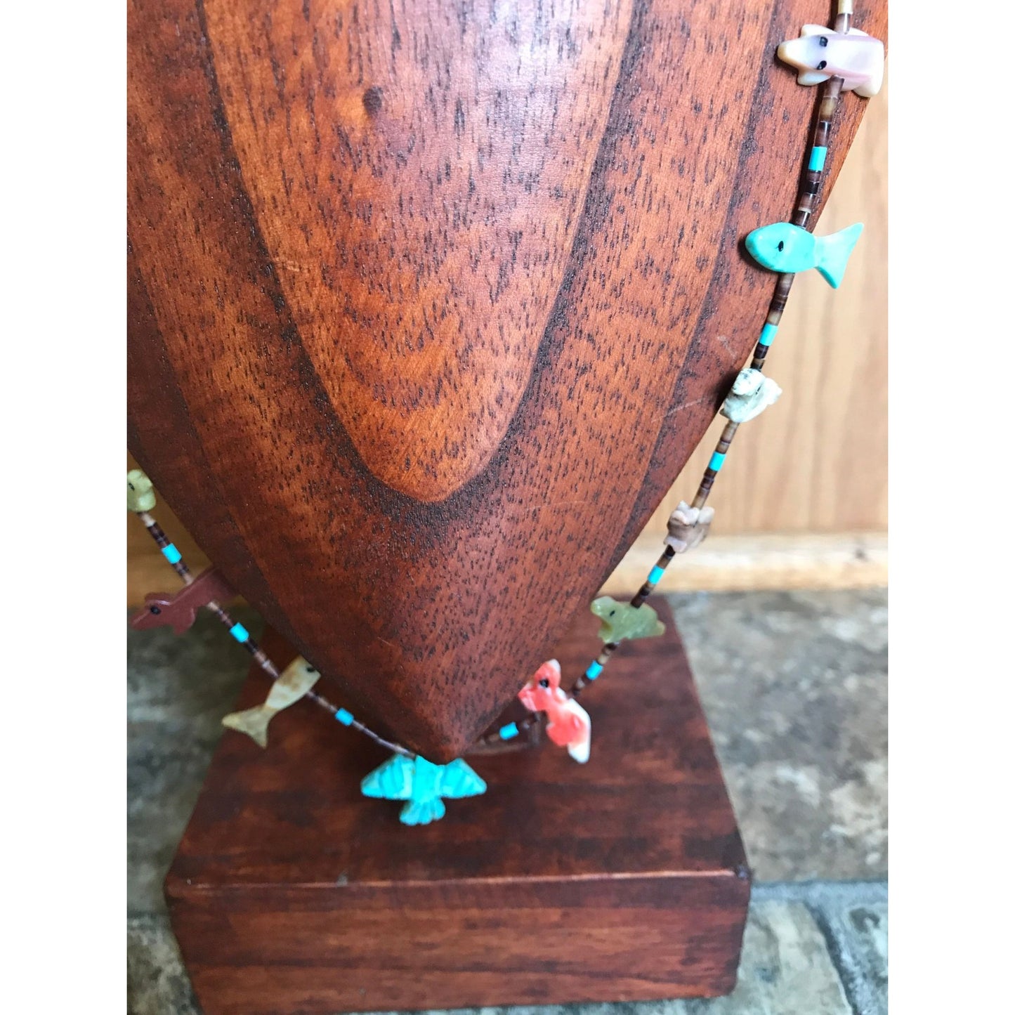 Vtg Zuni Fetish Necklace Native American Hand Carved Turquoise Thunderbird Center Various 20 Animals & Stones