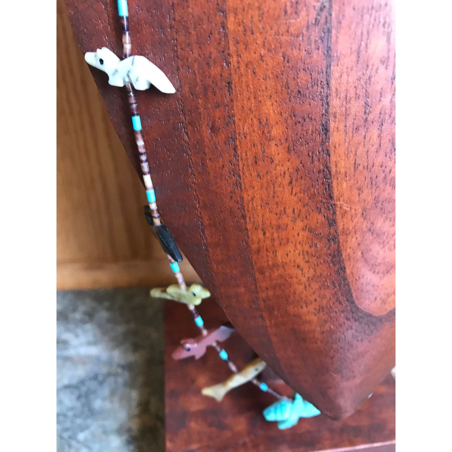 Vtg Zuni Fetish Necklace Native American Hand Carved Turquoise Thunderbird Center Various 20 Animals & Stones