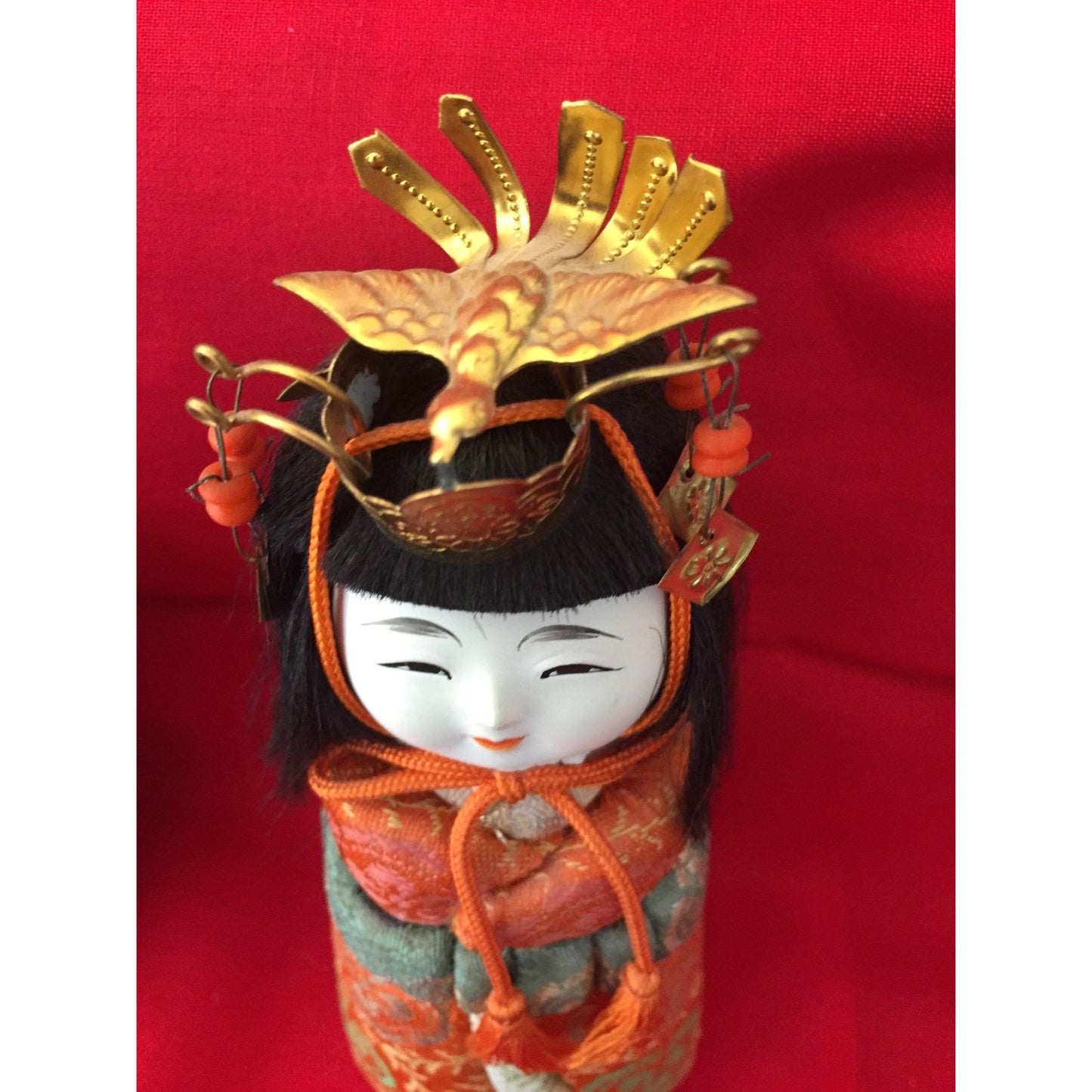 Vtg Handmade Emperor and Empress Standing Dolls With 100% Silk Kimonos Multicolor Hand Painted With Head Dress