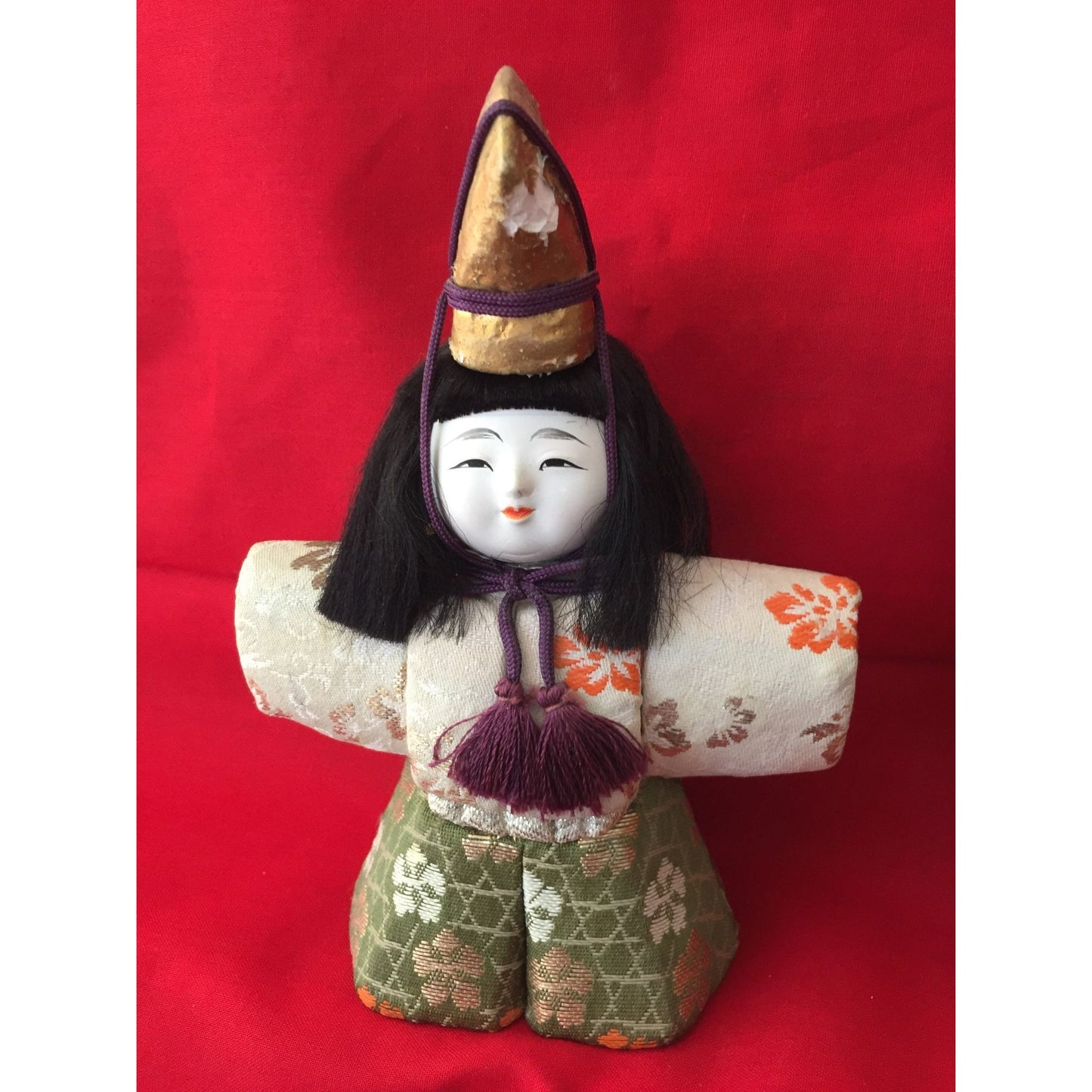 Vtg Handmade Emperor and Empress Standing Dolls With 100% Silk Kimonos Multicolor Hand Painted With Head Dress