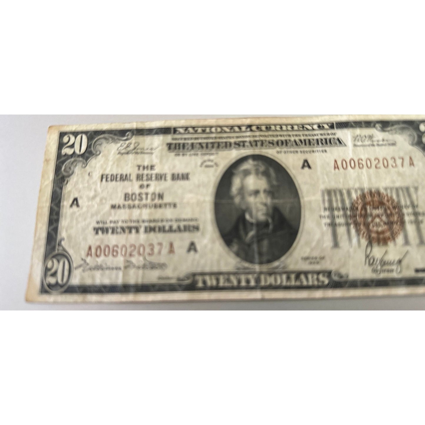 1929 Twenty Dollar National Currency Note 20 Bill - Boston Massachusetts Brown Seal